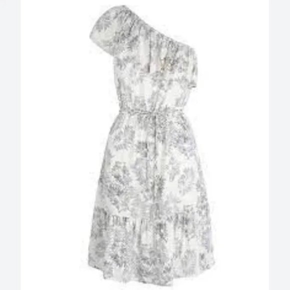 Warehouse Palm Leaf White Purple One Shoulder Tropical Dress ASO Kate Middleton - Picture 2 of 7